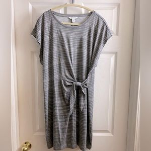 Nine West Women’s Tie Waist Dress Gray with Pink and White Stripes XL